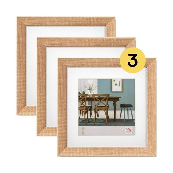 walther design Bilderrahmen Eiche Hell 20 X 20 Cm Mit Passepartout, 3Er Pack,-image