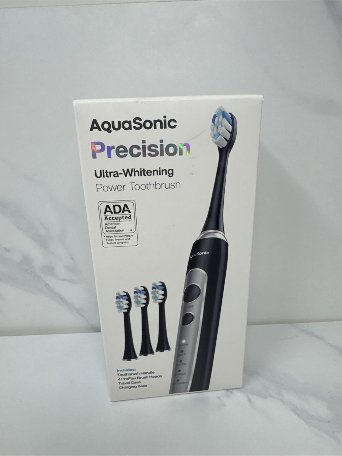 AquaSonic PRECISION Ultra Whitening Electric Power Toothbrush With 4 Brush Heads