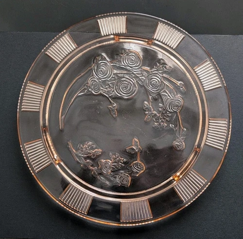 Cabbage Rose Pink Depression Glass Footed Cake Plate 11.25" Federal Glass Co🎂