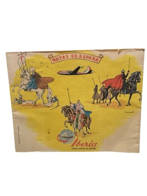 Vintage Iberia Airlines Rutas De España Route Map 1960s Spain Spanish Colorful
