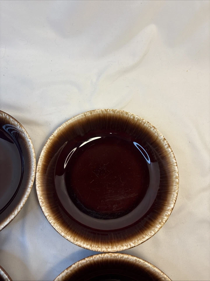 Juego de 4 ensaladeras de sopa con brida BROWN DRIP cerámica esmaltada cocina rústica EE. UU. Foto 3 de 4