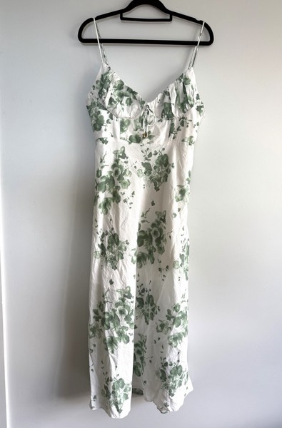Here Comes The Sun Slip Dress Size 12 Casual Summer Floral Midi White/Green