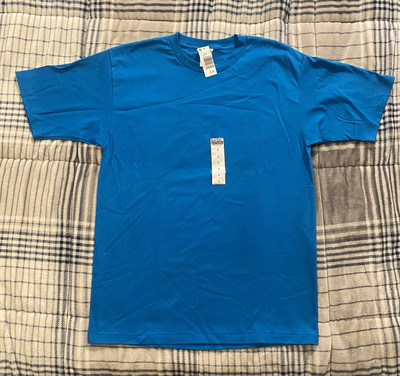 Vintage Basic Editions Single Stitch T Shirt Blue BLANK Large NEW NWT Deadstock