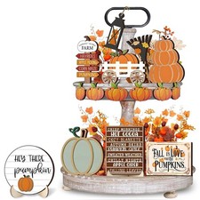 15 Pcs Fall Tiered Tray Decor, Pumpkin Fall Decorative Signs, Autumn Thanksgi...