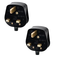 2 x 13AMP HIGH QUALITY UK PLUG 3 PIN FUSED BLACK MAINS PLUG PLASTIC 13A SOCKET