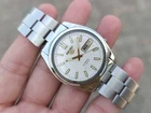 Vintage Seiko 5 Automatic Day-Date White Dial SS Men's Japanese Wristwatch 35mm