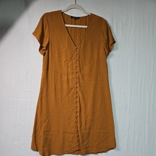 Madewell Burnt Orange Viscose Short Sleeve Button-Front A-Line Dress Women's S 