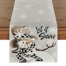 Christmas Decorations Grey Snowman Snowflake Let it Snow Table Runner 13"x72"