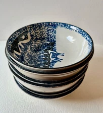 Set of 6 - Folk Craft Wolf cereal bowls by Tienshan 6 ¼” d blue, black, cream