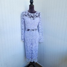 ASOS AX Paris Crochet Lace Bodycon Midi Dress LILAC PURPLE Stretch Long Sleeve 6