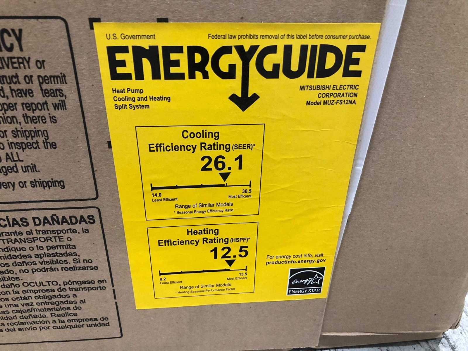 MITSUBISHI MUZ-FS12NA 12000 BTU 1 ZONE OUTDOOR MINI-SPLIT HEAT PUMP 26 SEER