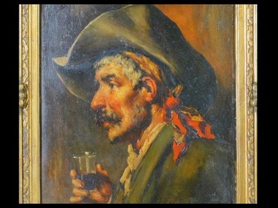 Romana Arregui Oil Painting Portrait Man with Wine Glass F3 Spanish Bilbao