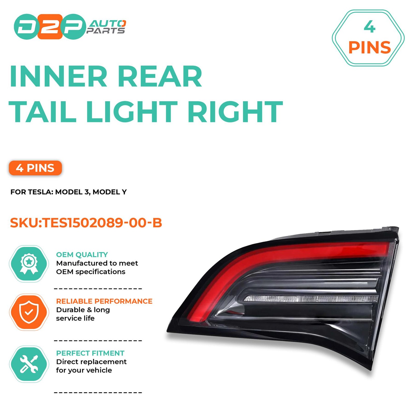 Inner Rear Right Hand For Tesla Model 3 & Y 2020 Light 5060414649719 - Image 2