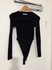 Schwarzer Rippstrick Body mit Ausschnitt   Ne...
