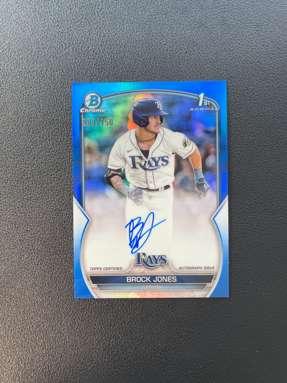2023 Bowman Chrome #CPA-BJ Brock Jones 1st Blue Refractor Auto 003/150 BJLF