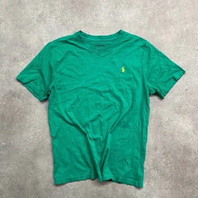 Polo Ralph Lauren T-Shirt Garçons Grand Petit Poney Brodé Col V Tee, Vert - Photo 1/4