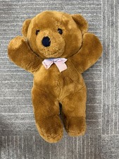 Vintage 1985 Dakin Teddy Bear Plush Brown Pink Bow Korea Stuffed Animal