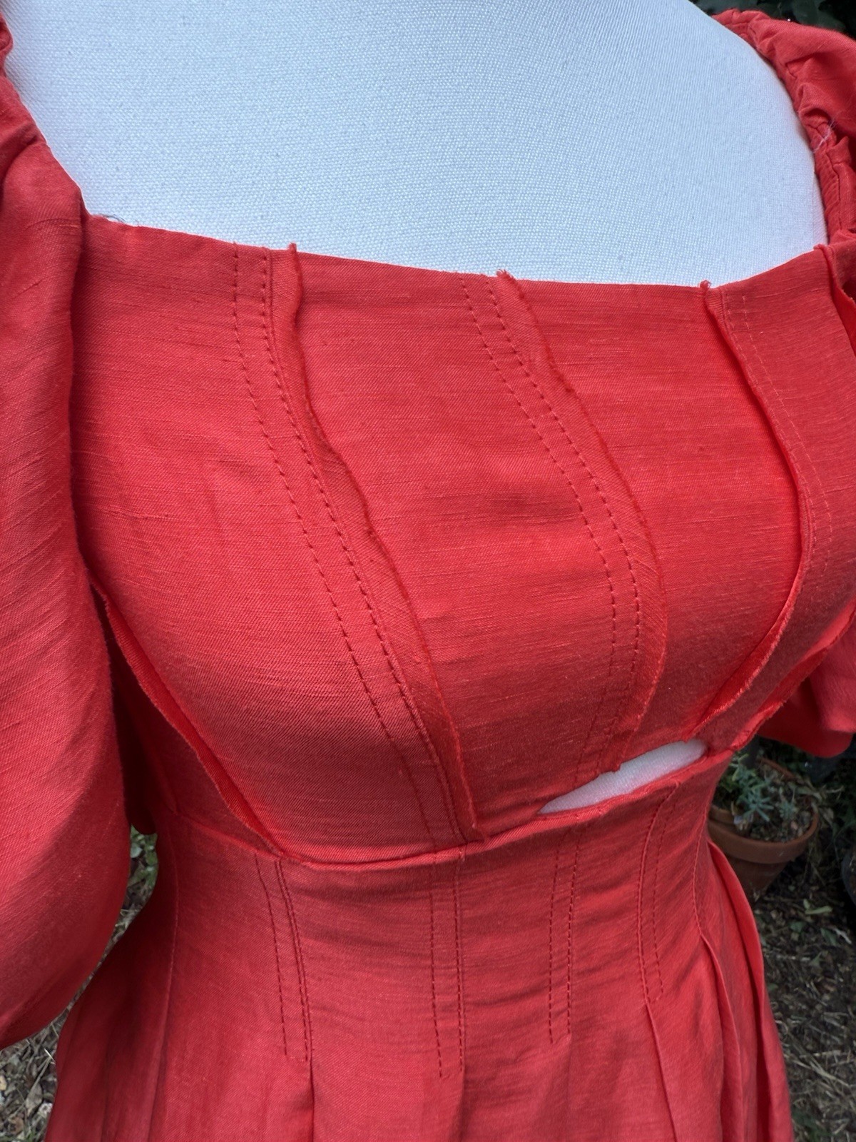 AJE Eugenie Dress Size AU 4 Off Shoulder Midi Linen Scarlett Red image 7