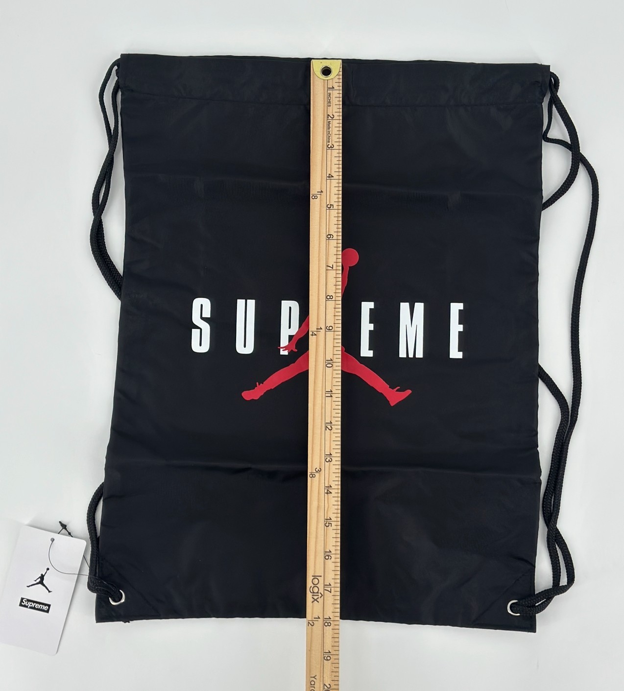 Supreme x Jordan Drawstring Bag Black Center Logo Jumpman Designer FW24 Retro thumbnail 12