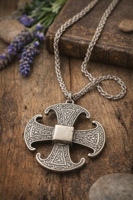Vintage Canterbury Cross Pewter Necklace Celtic Anglo Saxon England 850 AD