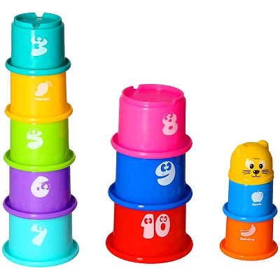 PADGETT 10PCS Stacking Animals Cups Colorful Toy Toddlers Fine Motor Skills Development