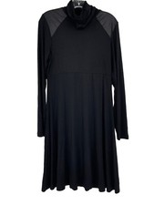KAREN KANE Cowl Neck Swing Dress Black Long Sleeve Stretch Faux Leather Womens M