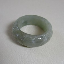 Natural genuine Burmese jadeite ring 3 heart pattern carve id 17.9mm or 8.7mm w.