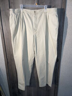 Lands End Mens Pants 46 Regular Khaki Beige Cotton Pleated
