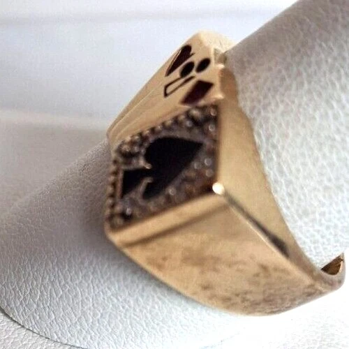 ANILLO DE JUGADOR HOMBRE ORO AMARILLO ESMALTE Y DIAMANTE 4 ASES TALLA 10.5 CIELO Foto 4 de 4