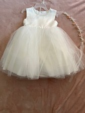 Wedding Flower Girl Dress For 6-7 Years With Pink Flower Hair Piece
