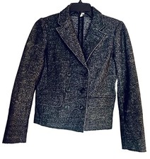 J. CREW Sz 4 Wool Blend Tweed Black/Gray Peacoat Button Blazer - Business Casual