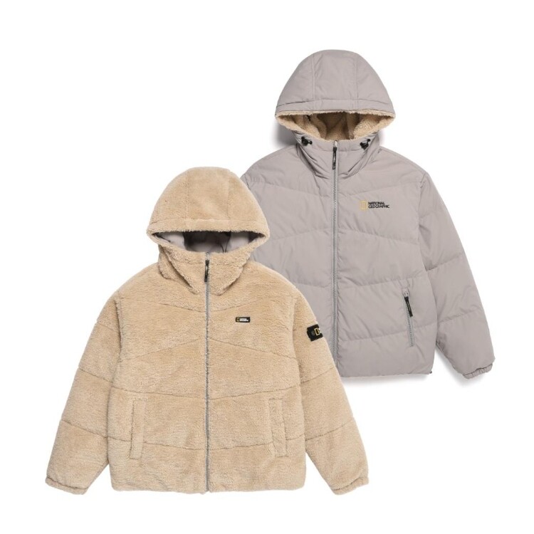 New NATIONAL GEOGRAPHIC Mens REVERSIBLE FLEECE HOODIE DUCK DOWN 