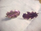 Vintage Enamel Leaf Brooch Pin Matching Earrings Purple and Pink — photo 3