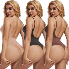 Women Backless Shapewear Bodysuit Tummy Control Thong Body Shaper US