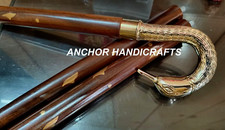 Nautical Brass Swan Head Handle brown Wood Brass inlay Walking stick Cane 36"