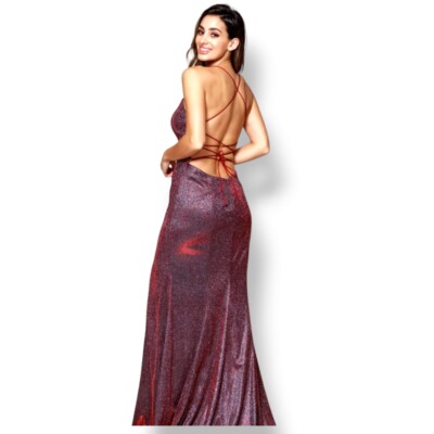 Amelia Couture Formal Gown Dress Sz 2 Metallic Long Backless Burgundy R012  $228 | eBay