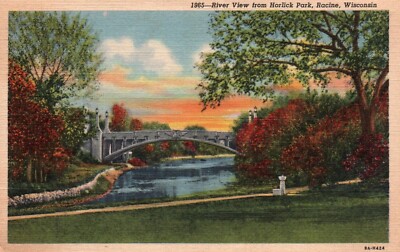 Vintage 1965 River View from Horlick Park, Racine, Wisconsin Postcard