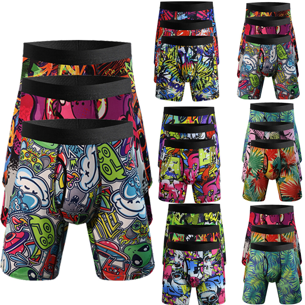 Pantalones Cortos Boxer De Microfibra Para Hombre Ropa Interior Estampado Calzoncillos 3 PIEZAS