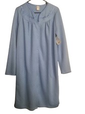 Adonna Women  s Nightgown Size M Blue Embroidery  Ribbon Trims Buttons Long NWT