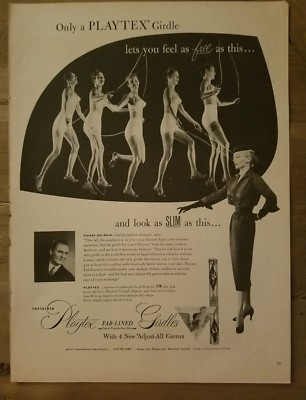 1952 women's Playtex Fab lined girdle bra Pierre Balmain fashion designer ad