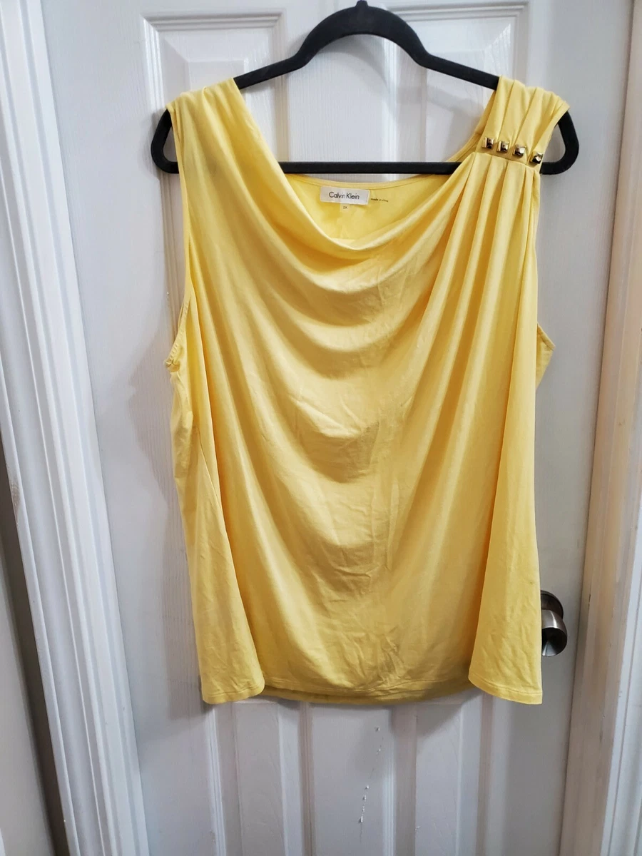 NWOT Calvin Klein Yellow Asymmetrical Sleeveless Blouse 2x