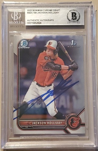 Jackson Holliday Signed Autographed 2022 Bowman CHROME Baltimore Orioles Beckett