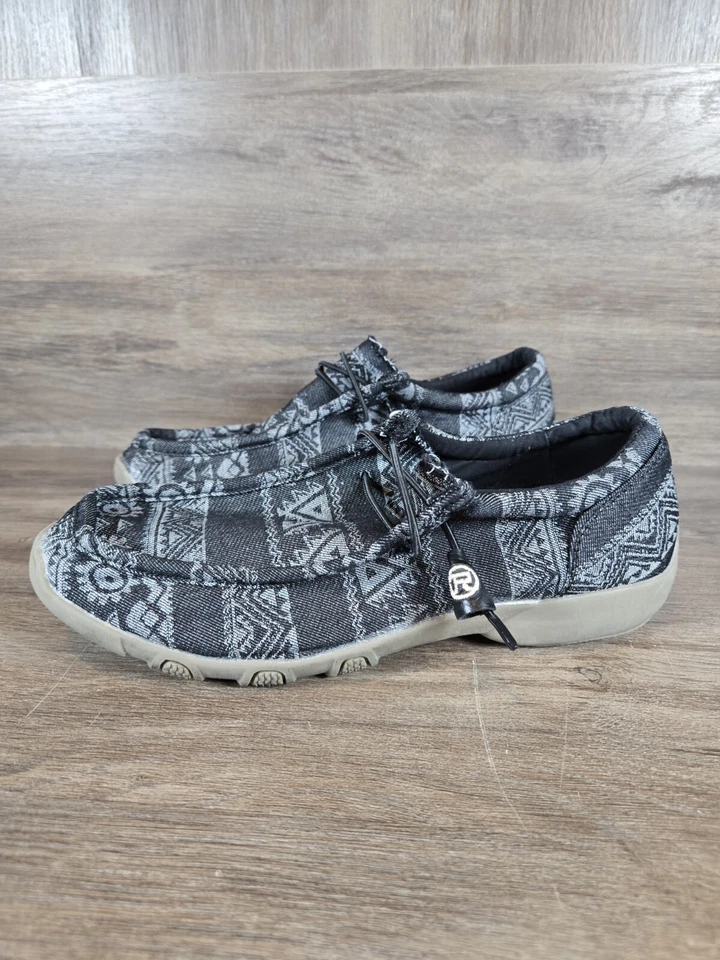 Roper Chillin Black Aztec Comfort Shoes Chukka Moccasin Flat Loafer Women Sz 7.5 - Image 2 of 4