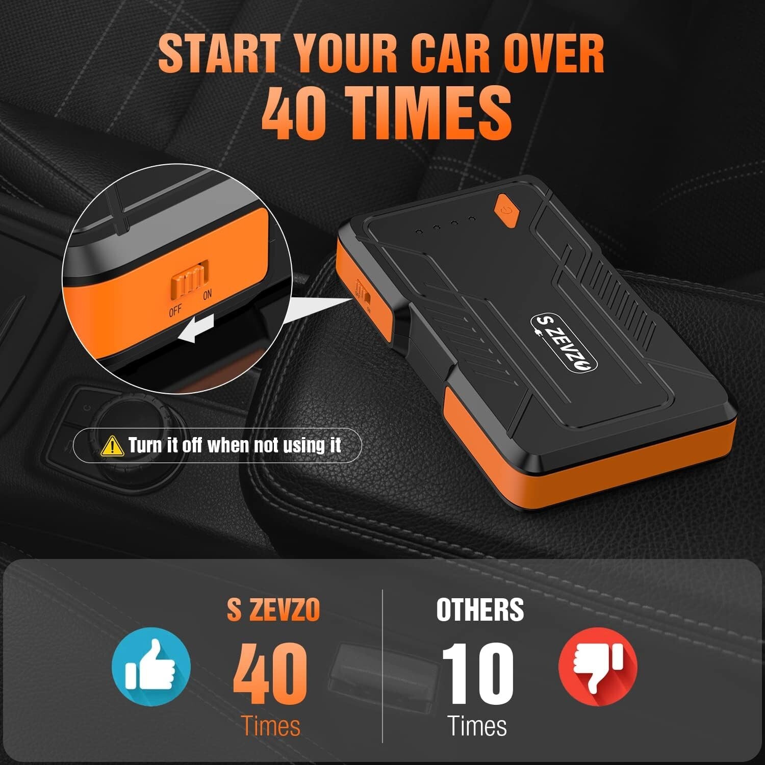 S ZEVZO Car Jump Starter 1000A Peak 8000mAh Battery Booster Pack Power Bank NEW