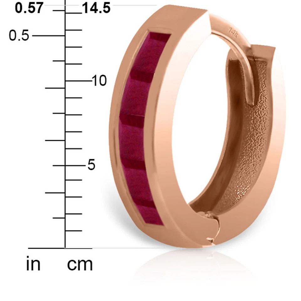 1.3 Carat 14K Solid Rose Gold Hoop Earrings Natural Ruby - Image 4 of 4