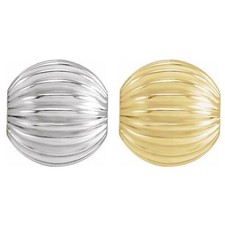 14K Gold or 925 Silver 5mm Corrugated Ridged Round Ball Bead Spacer 1.6mm Hole