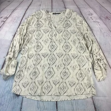 Doe & Rae Womens Roll Tab Long Sleeve V-Neck Pullover Blouse Sz Large