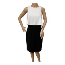 Calvin Klein Sheath Dress 8 Black With White Overlay Ponte Stretch Office Career