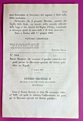 NAPLES 1862 ROYAL DECREE X POSTS DIRECTION OF PUBLIC DEBT-3491