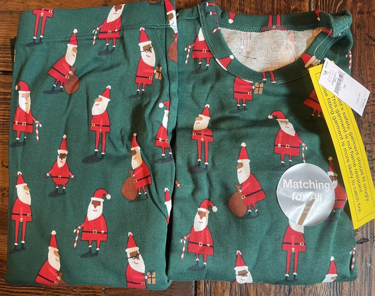 GAP Green Christmas Crew Organic Long pajamas Size 12 Brand New